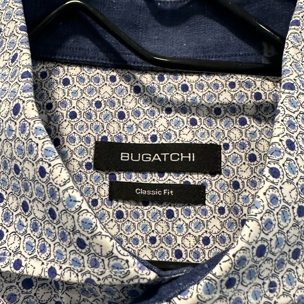 Bugatchi Blue and White Casual Button Down Shirt